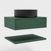 600mm Green Wall Hung Countertop Vanity Unit with Black Basin and Shelf - Lugo