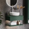 600mm Green Wall Hung Countertop Vanity Unit with White Marble Effect Basin and Shelves - Lugo