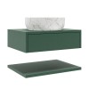 600mm Green Wall Hung Countertop Vanity Unit with White Marble Effect Basin and Shelves - Lugo