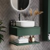 600mm Green Wall Hung Countertop Vanity Unit with Square Basin and Shelves - Lugo