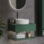 600mm Green Wall Hung Countertop Vanity Unit with Chevron Basin and Shelves - Lugo