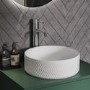 600mm Green Wall Hung Countertop Vanity Unit with Chevron Basin and Shelves - Lugo