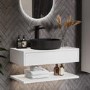 800mm White Wall Hung Countertop Vanity Unit with Black Basin and Shelf - Lugo