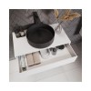 800mm White Wall Hung Countertop Vanity Unit with Black Basin and Shelf - Lugo  