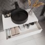 800mm White Wall Hung Countertop Vanity Unit with Black Basin and Shelf - Lugo