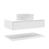 800mm White Wall Hung Countertop Vanity Unit with White Marble Effect Basin and Shelves - Lugo