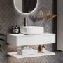 800mm White Wall Hung Countertop Vanity Unit with Square Basin and Shelves - Lugo