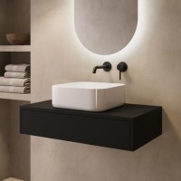 800mm Black Wall Hung Countertop Vanity Unit with Curved Square Basin - Lugo