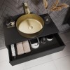 800mm Black Wall Hung Countertop Vanity Unit with Brass Basin and Shelves - Lugo