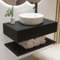 BUN/BeBa_28142/84965 800mm Black Wall Hung Countertop Vanity Unit with White Marble Effect Basin and Shelf - Lugo