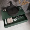 800mm Green Wall Hung Countertop Vanity Unit with Black Basin and Shelf - Lugo 