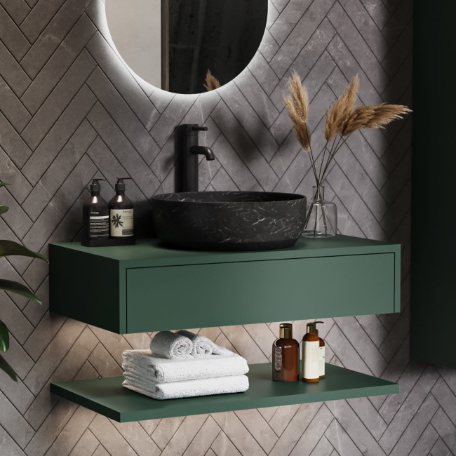 800mm Green Wall Hung Countertop Vanity Unit with Black Marble Effect