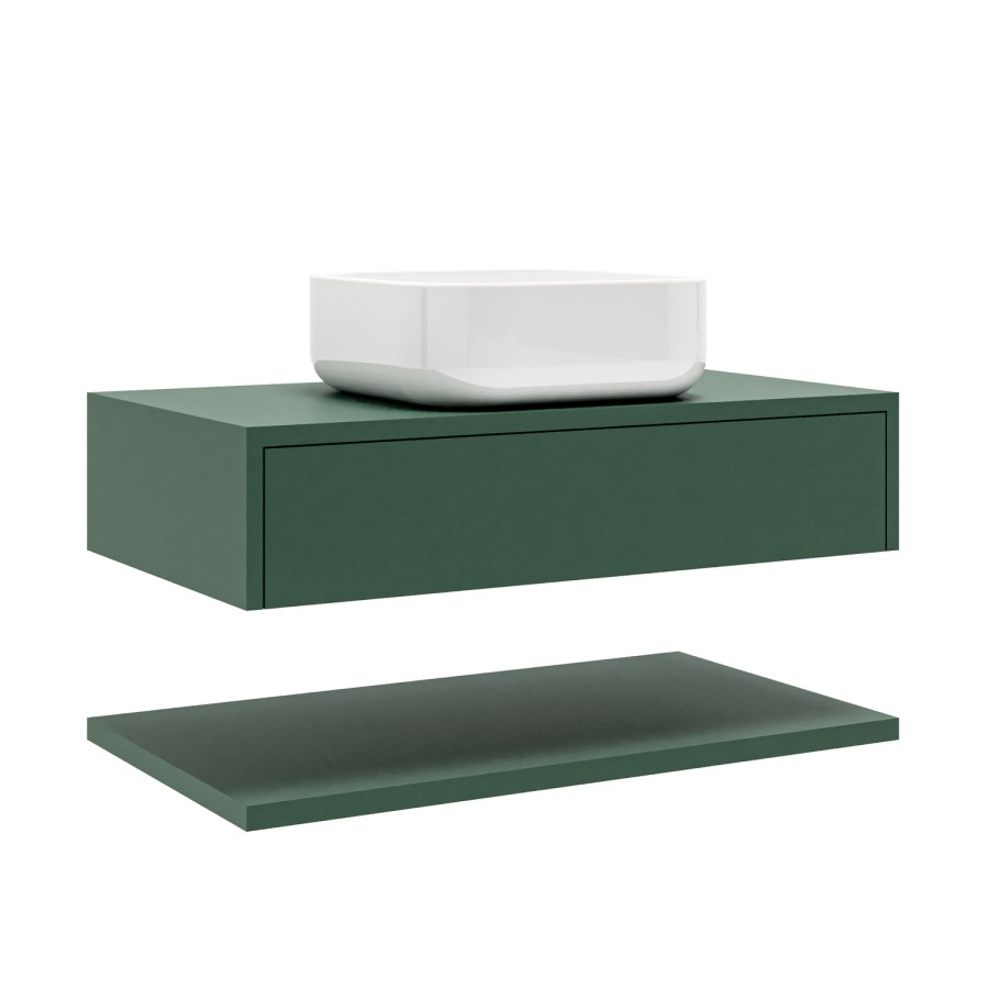 800mm Green Wall Hung Countertop Vanity Unit with Square Basin and Shelf - Lugo