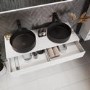 1200mm White Wall Hung Double Countertop Vanity Unit with Black Basins and Shelf - Lugo