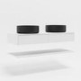 1200mm White Wall Hung Double Countertop Vanity Unit with Black Basins and Shelf - Lugo