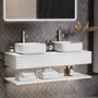 1200mm White Wall Hung Countertop Double Vanity Unit with Square Basins and Shelf - Lugo