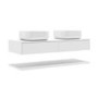 1200mm White Wall Hung Double Countertop Vanity Unit with Square Basins and Shelves - Lugo