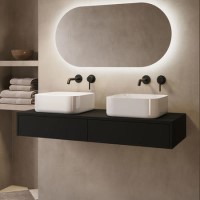 1200mm Black Wall Hung Countertop Vanity Unit with Curved Square Basin - Lugo