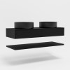 1200mm Black Wall Hung Double Countertop Vanity Unit with Black Basins and Shelf - Lugo
