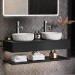 Grade A2 - 1200mm Black Wall Hung Double Countertop Vanity Unit with White Marble Effect Basins and Shelves - Lugo