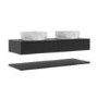 Grade A2 - 1200mm Black Wall Hung Double Countertop Vanity Unit with White Marble Effect Basins and Shelves - Lugo