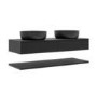 1200mm Black Wall Hung Countertop Double Vanity Unit with Black Marble Effect Basins and Shelf - Lugo