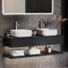 1200mm Black Wall Hung Double Countertop Vanity Unit with Square Basins and Shelves - Lugo
