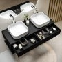 1200mm Black Wall Hung Countertop Double Vanity Unit with White Square Basins and Shelf - Lugo