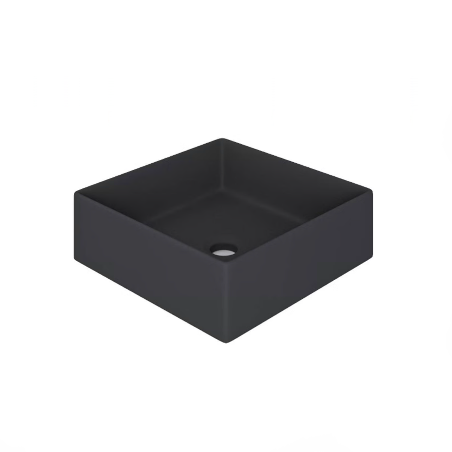 1200mm Black Wall Hung Countertop Double Vanity Unit with Black Square Basins and Shelf - Lugo