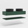 1200mm Green Wall Hung Double Countertop Vanity Unit with Black Basins and Shelf - Lugo