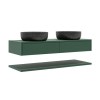 1200mm Green Wall Hung Double Countertop Vanity Unit with Black Marble Effect Basins and Shelves - Lugo
