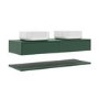 1200mm Green Wall Hung Double Countertop Vanity Unit with Square Basins and Shelves- Lugo