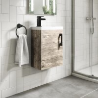 400mm Wood Effect Cloakroom Wall Hung Vanity Unit with Basin and Black Handle - Ashford