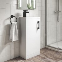 Grade A1 - 400mm White Cloakroom Floorstanding Vanity Unit with Basin and Black Handle - Ashford