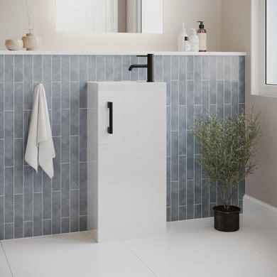 Ashford — 400mm White Freestanding Cloakroom Vanity Unit and Black Handle