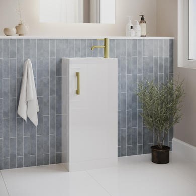 Ashford — 400mm White Freestanding Cloakroom Vanity Unit and Brass Handle