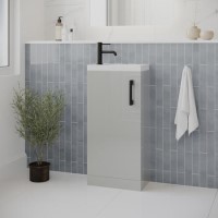 400mm Grey Cloakroom Freestanding Vanity Unit with Basin and Black Handle - Ashford 400mm Grey Cloakroom Freestanding Vanity Unit with Basin and Black Handle - Ashford