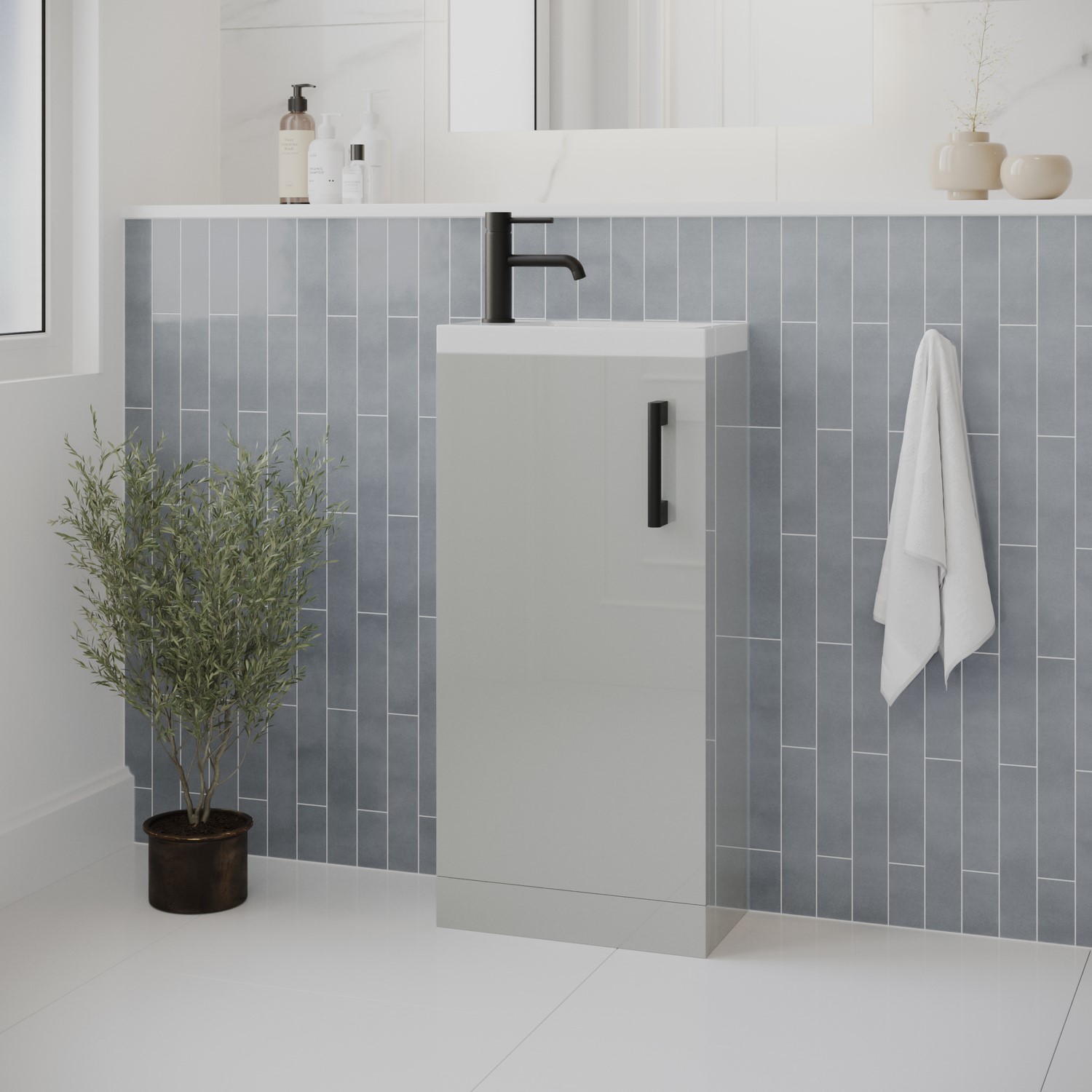 Photos - Bathroom Sink 400mm Grey Cloakroom Freestanding Vanity Unit with Basin and Black Handle - Ashford Grey BUN/BeBa28199/80047