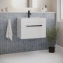 600mm White Wall Hung Vanity Unit with Basin and Black Handle - Ashford