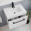 600mm White Wall Hung Vanity Unit with Basin and Black Handle - Ashford