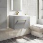 Grade A1 - 600mm Grey Wall Hung Vanity Unit with Basin and Black Handle - Ashford