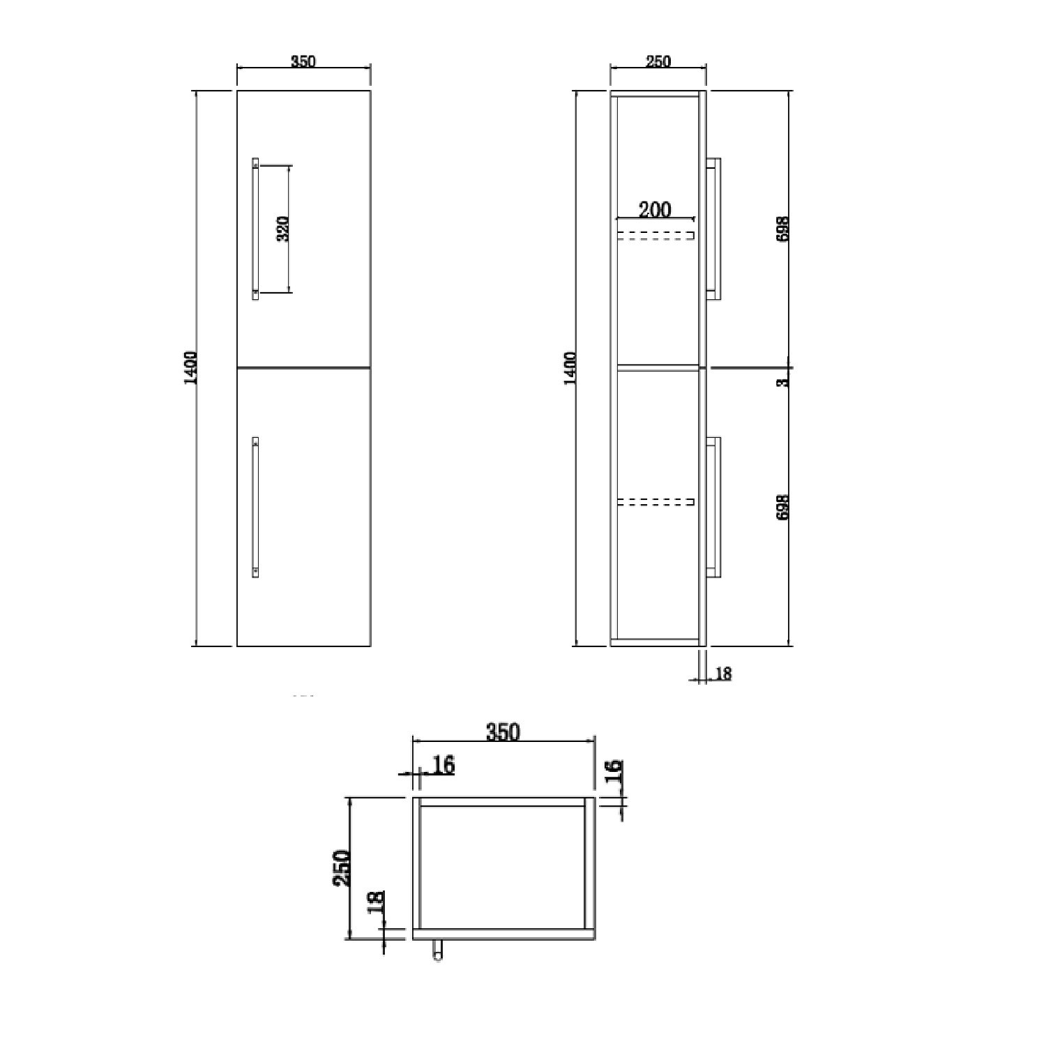 Wood Effect Wall Mounted Tall Bathroom Cabinet 350mm - Ashford - Better ...