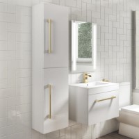 Grade A2 - Double Door White Wall Hung Tall Bathroom Cabinet with Brushed Brass Handles 350 x 1400mm - Ashford Grade A2 - Double Door White Wall Hung Tall Bathroom Cabinet with Brushed Brass Handles 350 x 1400mm - Ashford
