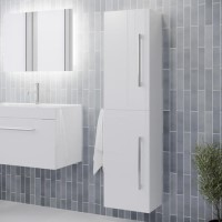 Double Door White  Wall Hung Tall Bathroom Cabinet with Chrome Handles 350 x 1400mm- Ashford Double Door White  Wall Hung Tall Bathroom Cabinet with Chrome Handles 350 x 1400mm- Ashford