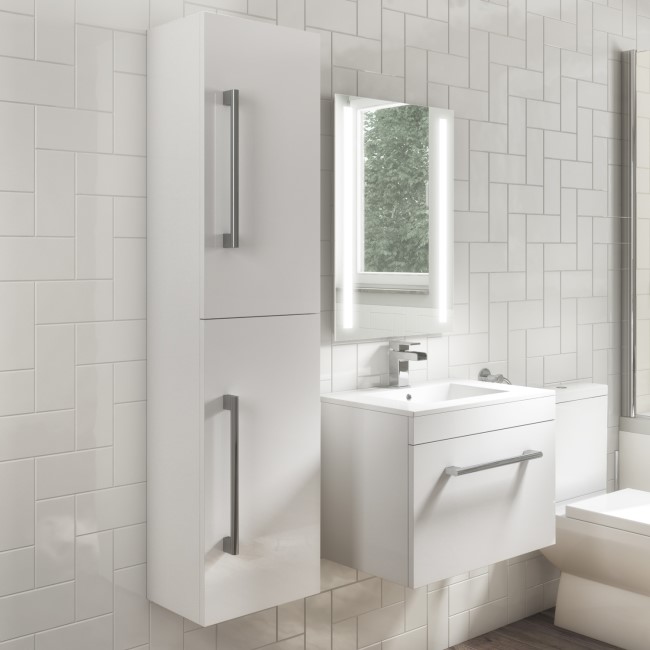 White Wall Mounted Tall Bathroom Cabinet 350mm - Ashford