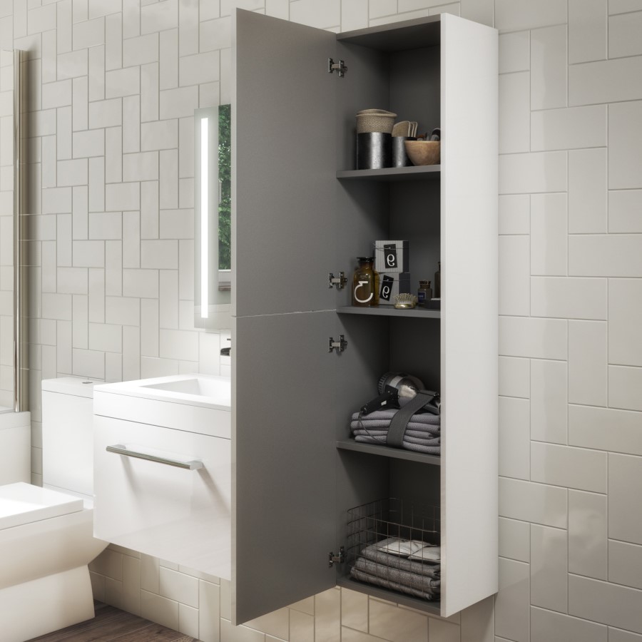 White Wall Mounted Tall Bathroom Cabinet 350mm - Ashford