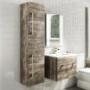 350mm Wood Effect  Wall Hung Tall Bathroom Cabinet with Brushed Brass Handles - Ashford