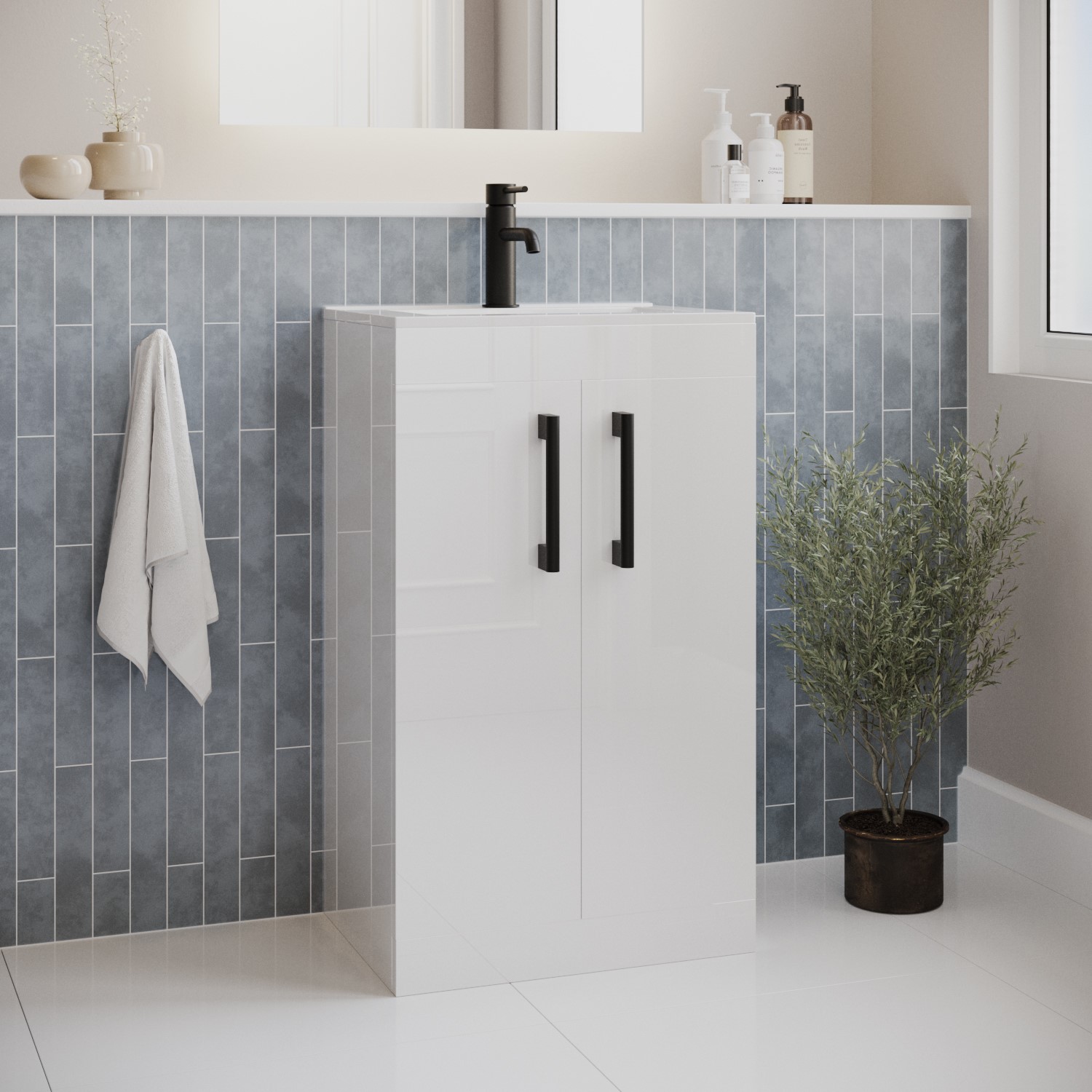 Photos - Bathroom Sink 500mm White Freestanding Vanity Unit with Basin and Black Handles - Ashford White BUN/BeBa28210/80016