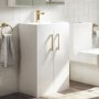 ONLY OPENED - 500mm White Floor Standing Door Vanity Unit with Basin and Brushed Brass Handles - Ashford