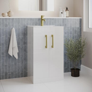 Ashford — 500mm White Freestanding Vanity Unit and Brass Handles